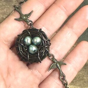 Bronze and pearl love birds/birds nest handmade necklace